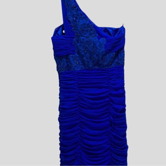 Moving Sale! NWT Sue Wong one shoulder Sapphire beaded; measurements in pix. - Picture 5 of 9